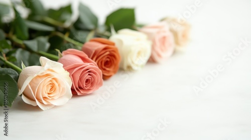 Delicate pink roses elegantly arranged on a fresh white backdrop for gifting