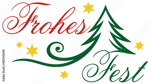 Frohes Fest German Christmas Lettering with Fir Tree and Stars — Holiday Typography Greeting