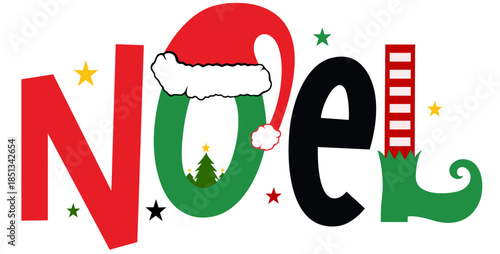 Noël Playful Christmas Typography with Santa Hat, SANTA'S HELPER