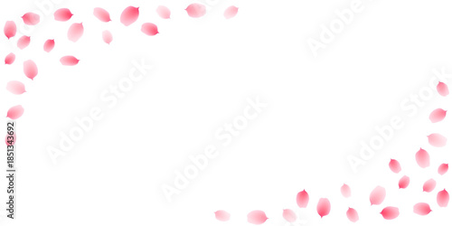 Sakura cherry petals corners, pink apricot flowers falling vector background
