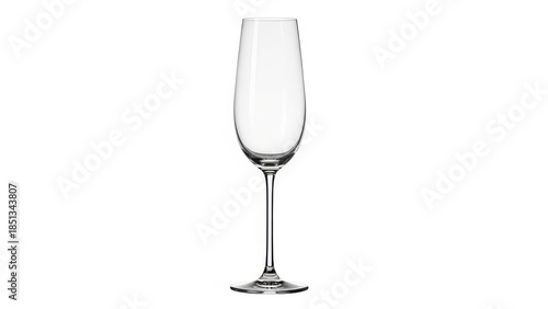 Elegant clear champagne flute on white background.