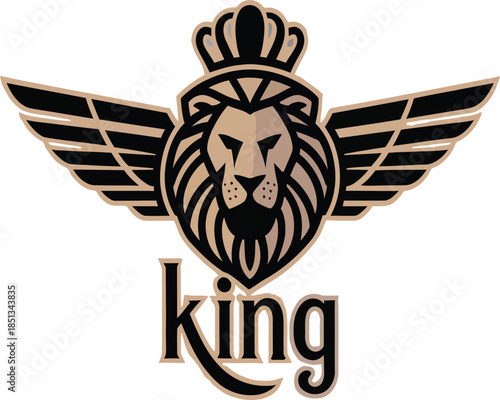 A fierce and regal logo showcasing a lion's head with wings, highlighting its status as a king in the animal kingdom. The design combines elements of strength and elegance, making it suitable.