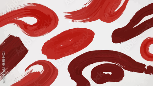 Abstract background with red and dark red paint strokes on a white canvas