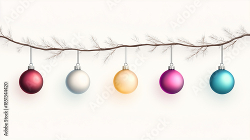 Colorful Christmas Light Garland on White Background