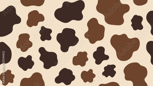 Seamless Cow Pattern Texture, Milk Farm Animal Spots, Brown and Beige Background
