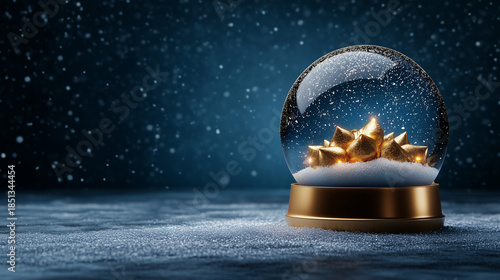Festive Holiday Snow Globe Concept with Snowfall and Defocused Lights
