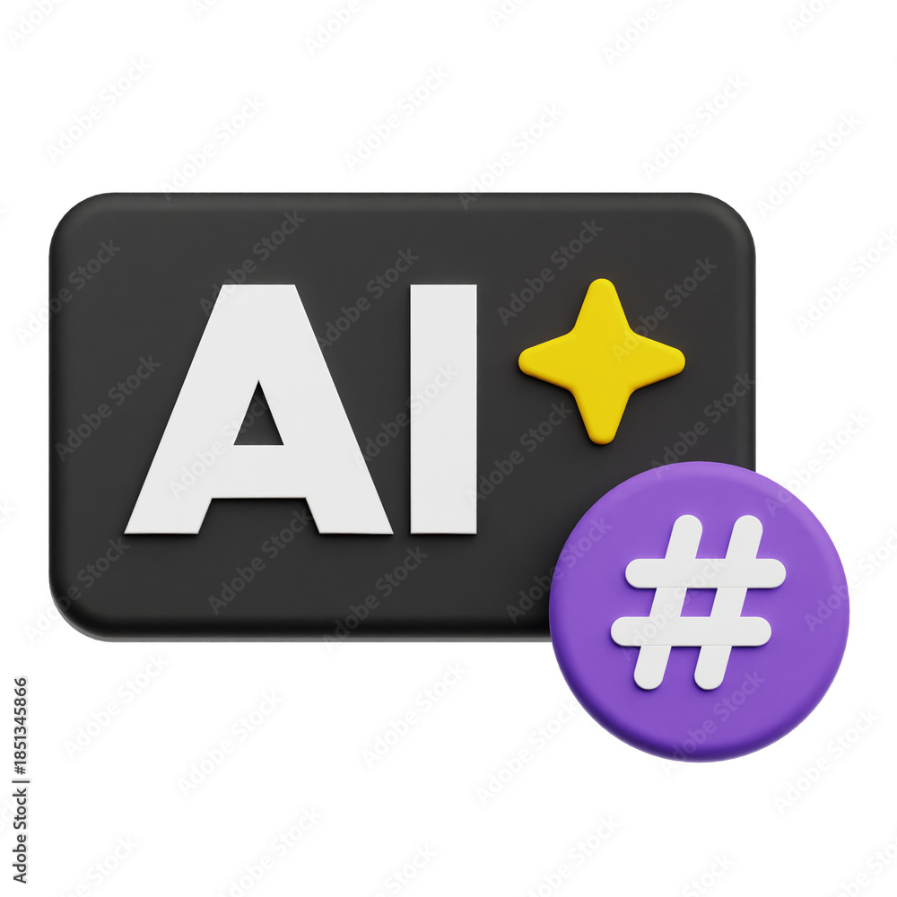 Fototapeta premium Hastag AI Tech 3D Icon Isolated On The Transparent Background