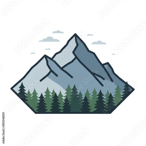 Pixel Art Mountain Landscape with Green Forest and Cloudy Sky Illustration