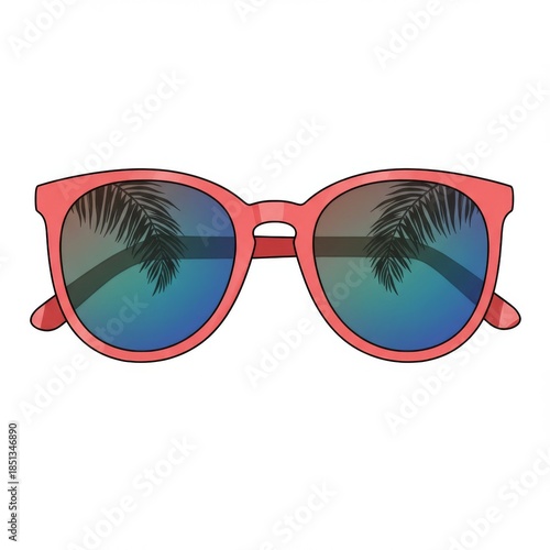 Pink Sunglasses with Palm Tree Reflection in Lenses for Summer Vacation