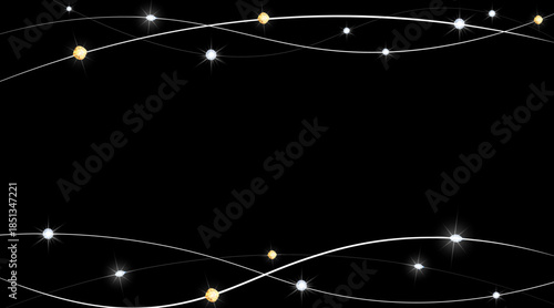 Luxury abstract luminous wave lines with sparkling light particles on black background, elegant futuristic glow motion design backdrop