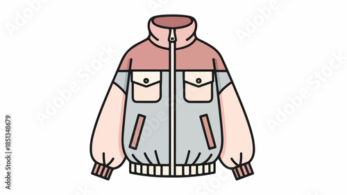 Digital illustration of a gray and pink jacket with zipper and pockets on a white background.