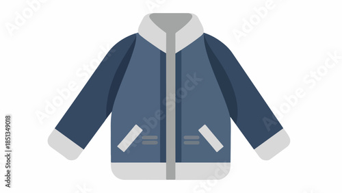 Flat lay illustration of a blue and white zip-up jacket with cuffed sleeves on a plain background.