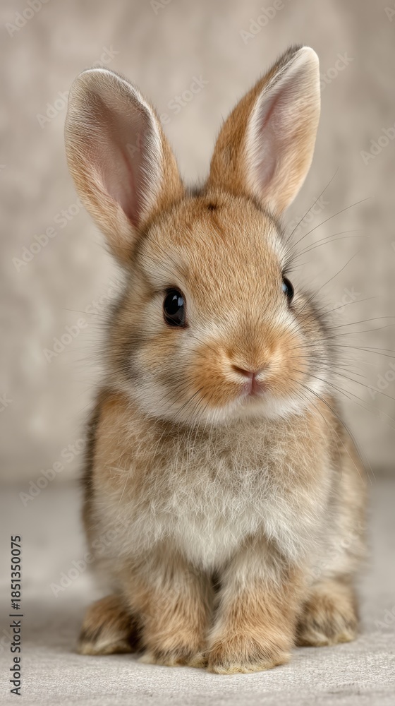 Fototapeta premium cute baby bunny sitting, minimal background, soft studio lighting, adorable look