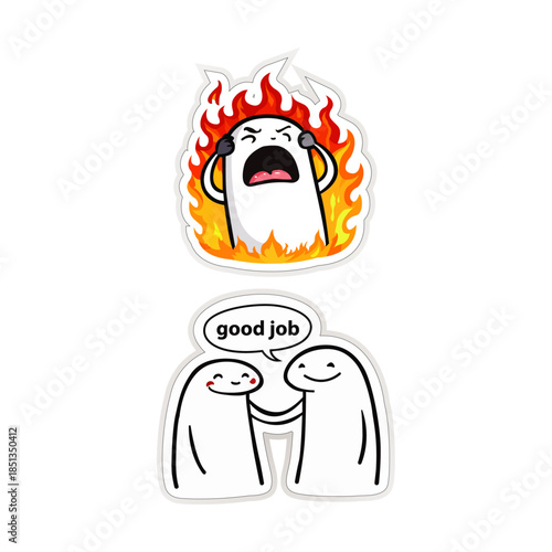 Stick Figure Reaction Stickers Expressing Stress and Encouragement