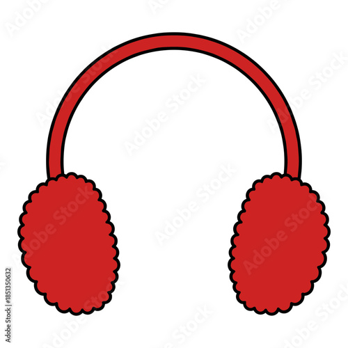 Simple illustration of fuzzy bright red earmuffs icon perfect for winter clothing designs