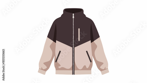 Illustration of a brown and beige camouflage jacket with a zipper on a white background.