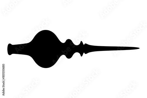 Silhouette of a decorative antique clock hand or finial design element against a white background