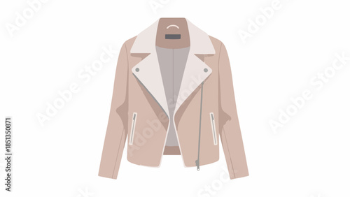 Digital illustration of a beige jacket with white collar and zippers on a plain white background.