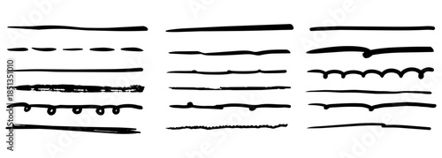 Hand Drawn Brush Strokes and Ink Underlines Set