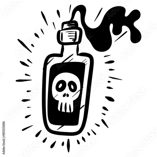 bold black and white vector illustration of a poison bottle with a skull symbol.