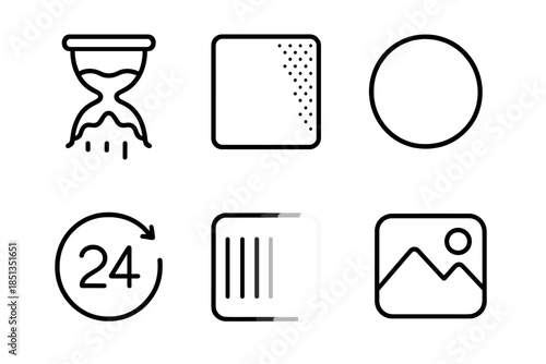 Vanishing Content Icons. Line vector icons of vanishing short-life content: melting timer, soft fade square, story circle, 24h arc