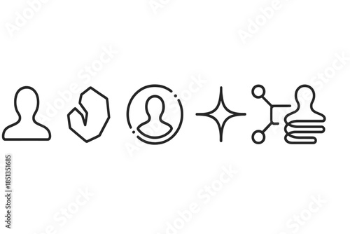 Digital Resurrection Icons. Line vector icons of digital resurrection of identity: human silhouette, memory shard, data halo,