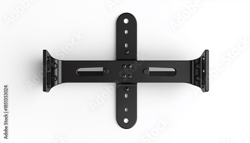 Black metal TV wall mount bracket on a white background.