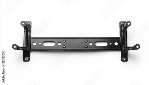 Black metal TV wall mount bracket on a white background.