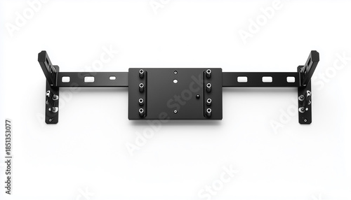 Black metal TV wall mount bracket on a white background.