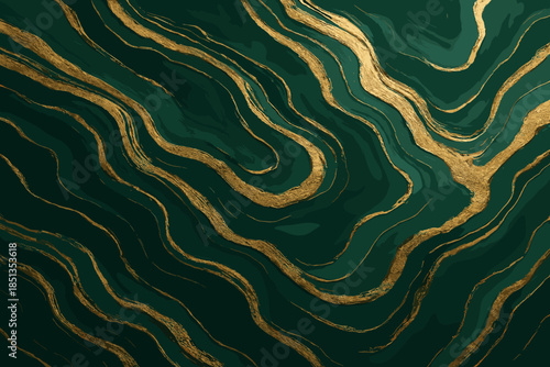 Green Gold Elegance. Abstract shot of textured green and gold vector illustration marble patterns illuminated by soft natural