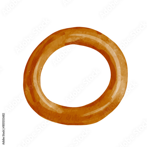 A fragrant bagel with a crispy crust, freshly baked. Vector graphics.