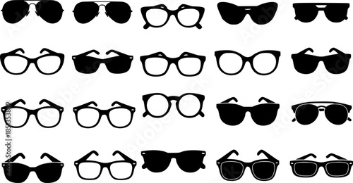 sunglass set of silhouette. eyeglass icon set vector on white background
