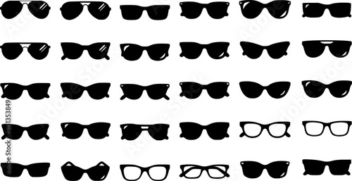 sunglass set of silhouette. eyeglass icon set vector on white background
