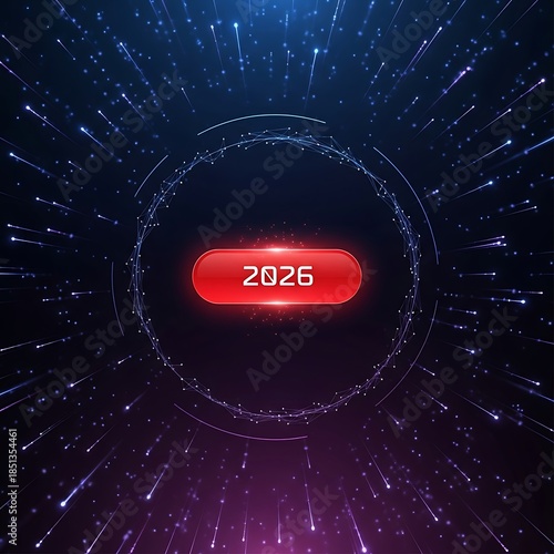 2026 New Year Celebration with Futuristic Digital Countdown and Dynamic Light Trails.