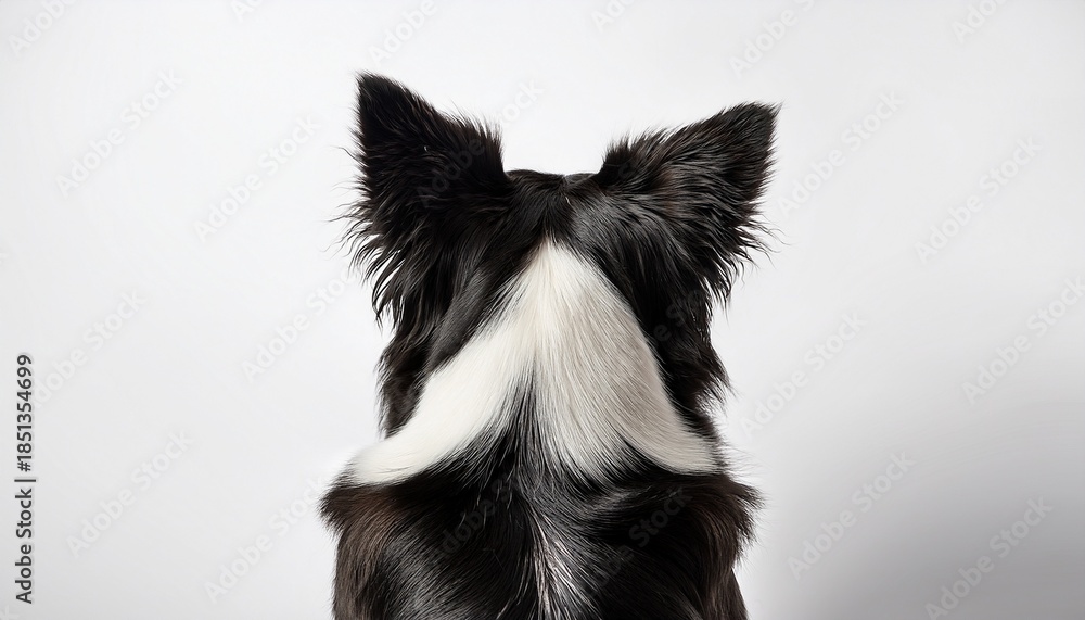 Fototapeta premium border collie dog back view with black and white fur on white background