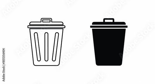 Two trash can icons, one outlined and one filled, on a white background in a flat graphic style.
