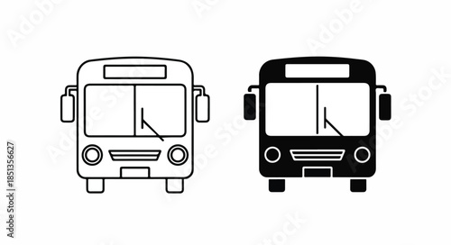 Two simple black and white bus illustrations facing forward on a plain white background.
