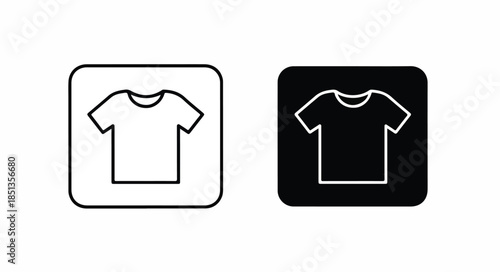 Line icons of a white and black t-shirt in square boxes on a white background.