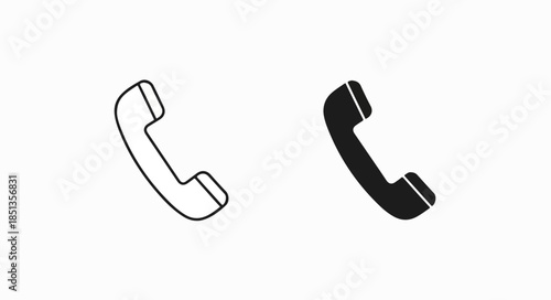 Simple line drawing and solid black illustrations of two telephone handsets side by side on a white background.
