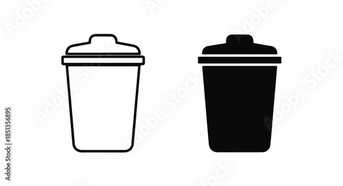 Black and white illustrations of two disposable coffee cups with lids on a plain white background.