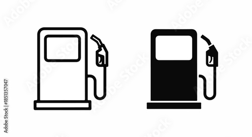 Two gas pump icons in black and white, one filled and one outlined, on a plain white background.