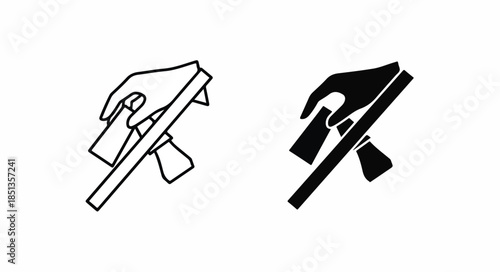 Black and white line icons of hands holding guns with silencers on a plain white background.