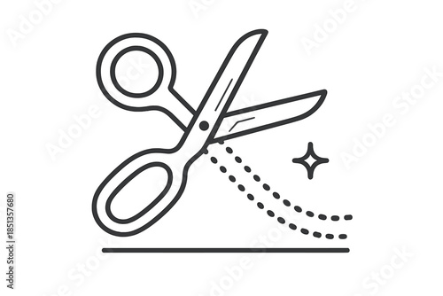 Craftcut Scissor Icons. Line style icons of Craftcut Scissor Scene: scissors arc, cutting path, decor stripe, blade ridge, handle