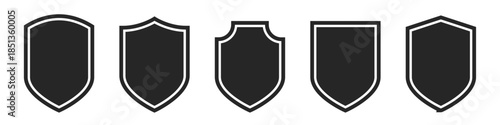 Shield security protection icon set, military or police badge shape illustration