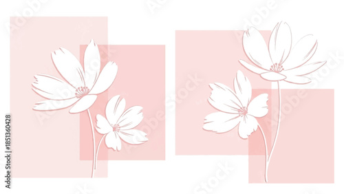 Minimal Abstract Floral Line Art with Soft Blush Geometric Shapes for Modern Wall Decor