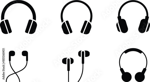 Headphones and Earphones Line Icons Set with Audio Devices and Headsets Vector