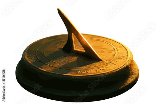 Solstice Sundial Glow. a solstice-tracking sundial illuminated by a warm sunrise beam, moss green and amber tones, No text, No