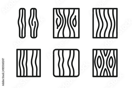 Mirrored Sap Patterns. Icons for: duplicated sap channel carvings, mirrored fluid vein prints, parallel resin path etchings, twin
