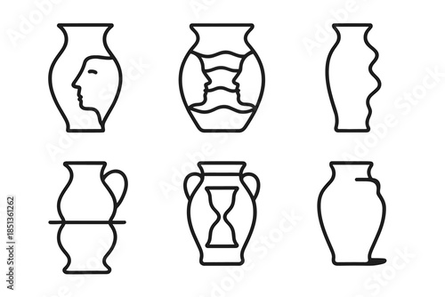 Deceptive Ceramic Icons. Icons for: deceptive earthenware emblems, misleading clay patterns, double-image pottery signs,