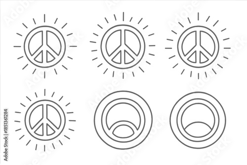 Glowing Peace Icons. Icons for: glowing peace rings, radiant calm symbols, luminous circle emblems, light aura outlines, shining